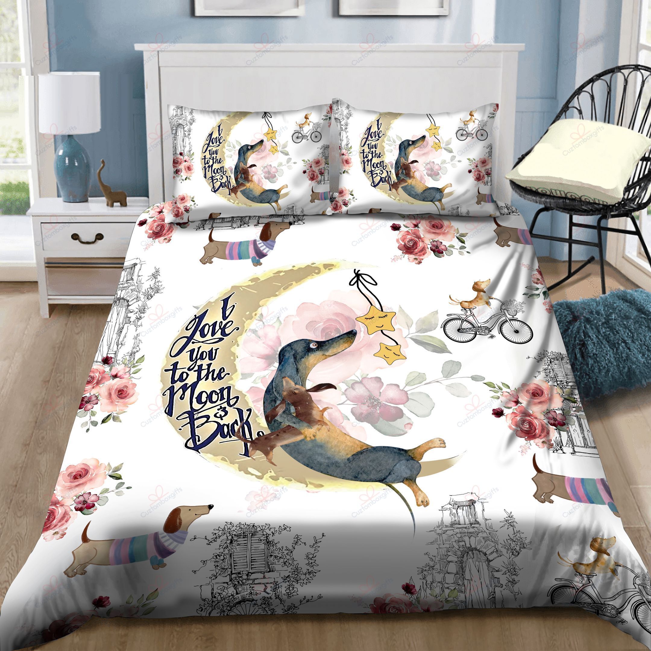 Dachshund Love You To The Moon Bedding Set