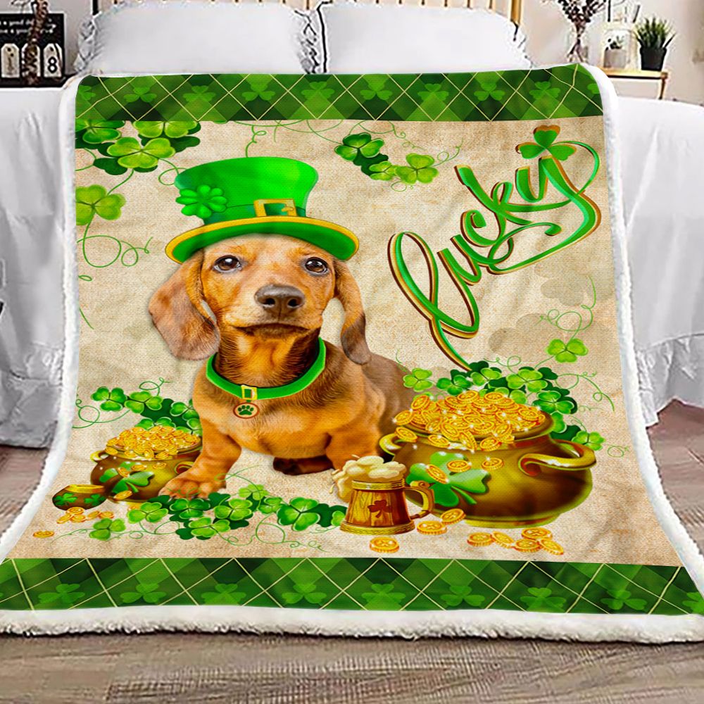 Dachshund Lucky Saint Patrick Fleece Blanket