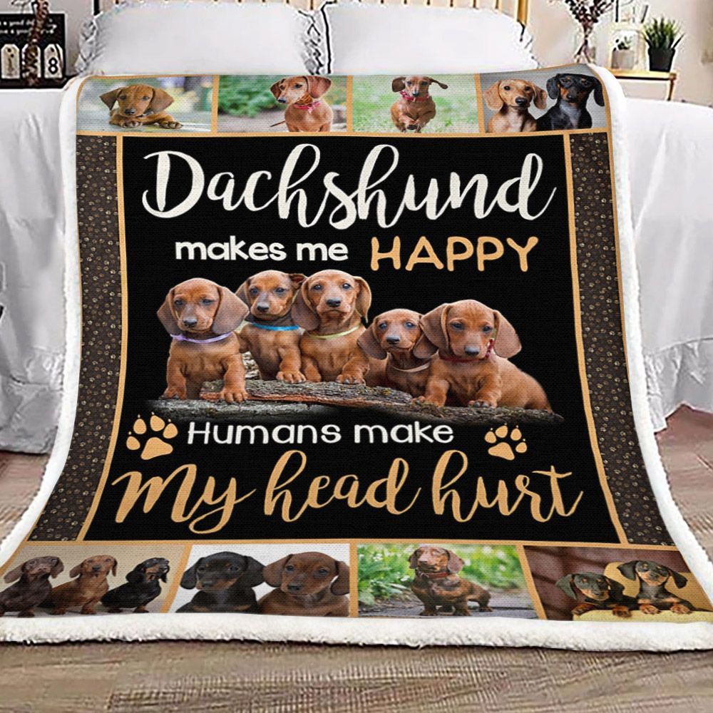 Dachshund Makes Me Happy Sherpa Fleece Blanket