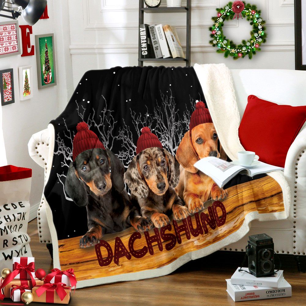Dachshund Merry Christmas Sherpa Fleece