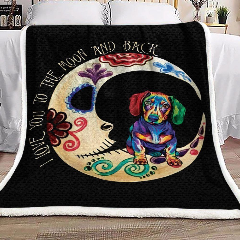 Dachshund Moon Sherpa Fleece Blanket
