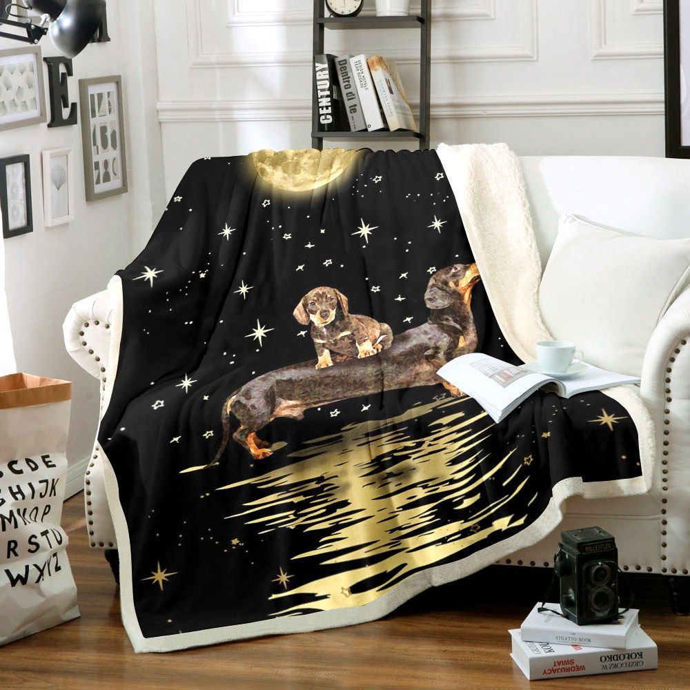 Dachshund Moonlight Sherpa Fleece Blanket