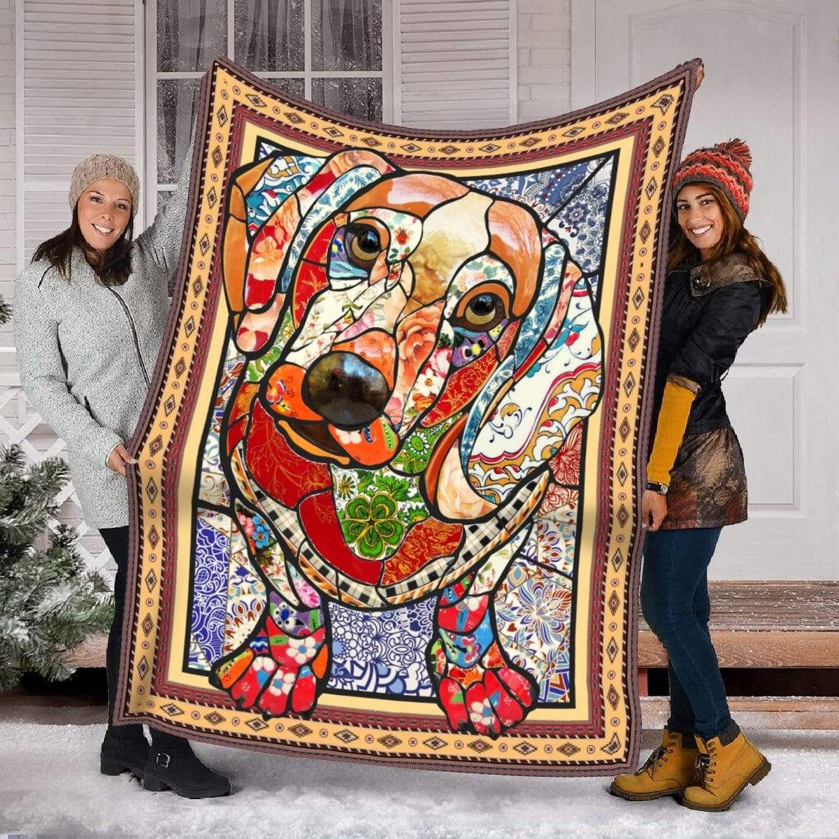 Dachshund Mosaic Fleece Blanket