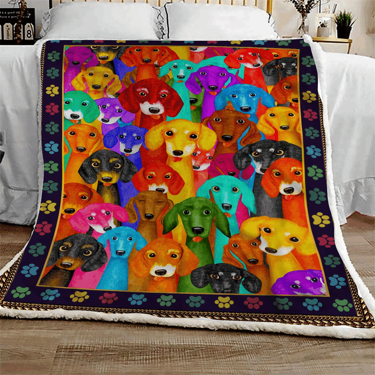 Dachshund Multi Sherpa Fleece Blanket