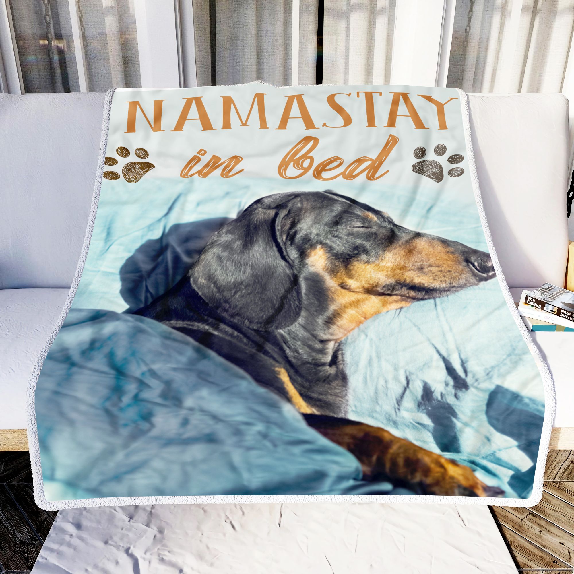 Dachshund Namastay In Bed Fleece Blanket