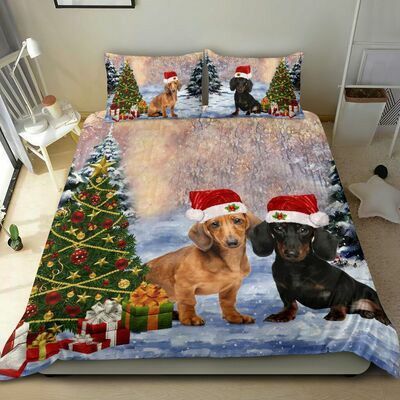 Dachshund Next To The Christmas Tree Bedding Set