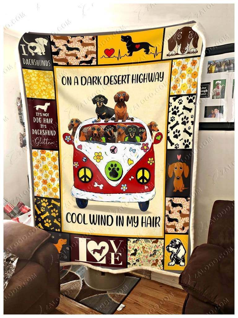 Dachshund – On A Dark Desert Highway Fleece Blanket