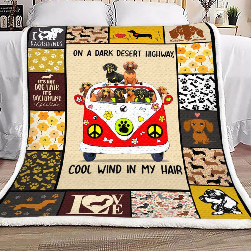 Dachshund On A Dark Desert Highway Sherpa Fleece Blanket