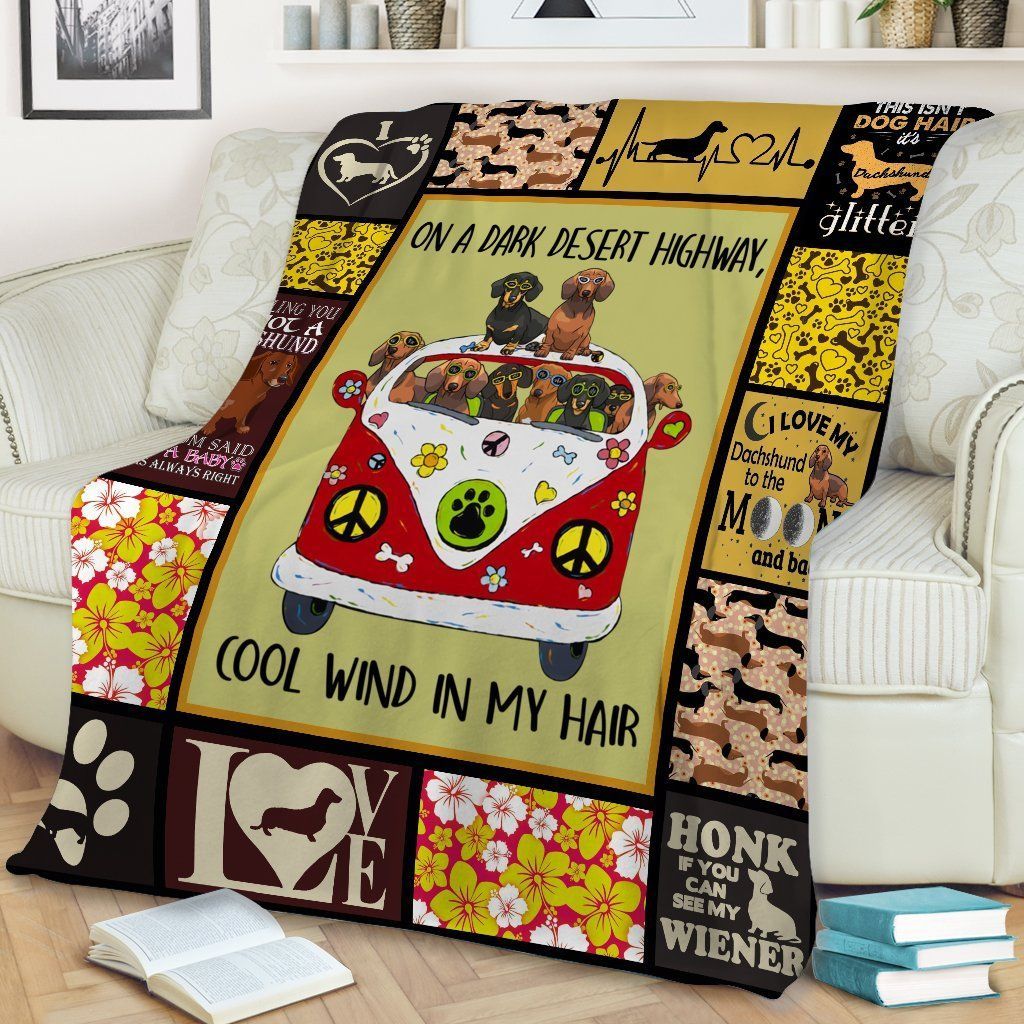 Dachshund On Highway Sherpa Fleece Blanket