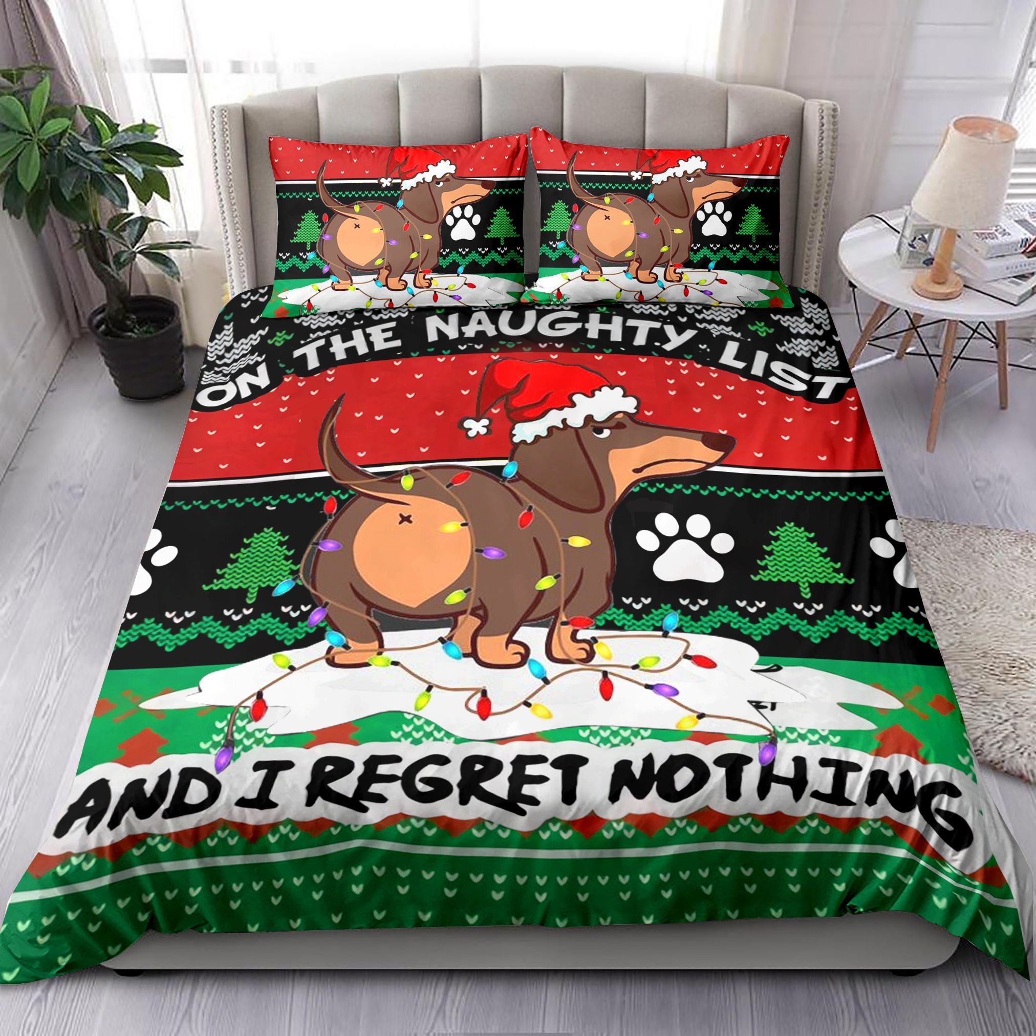 Dachshund On The Naughty List I Regret Nothing Bedding Set