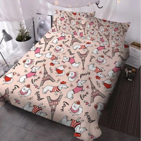 Dachshund Paris Tower Pink Bedding Set
