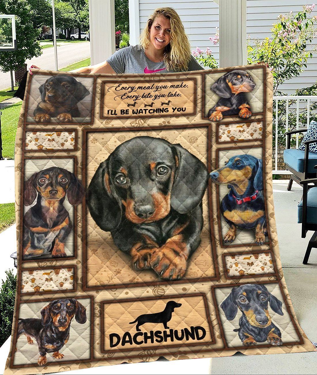 Dachshund Puppy 3D I’ll Be Watching You Quilt Blanket