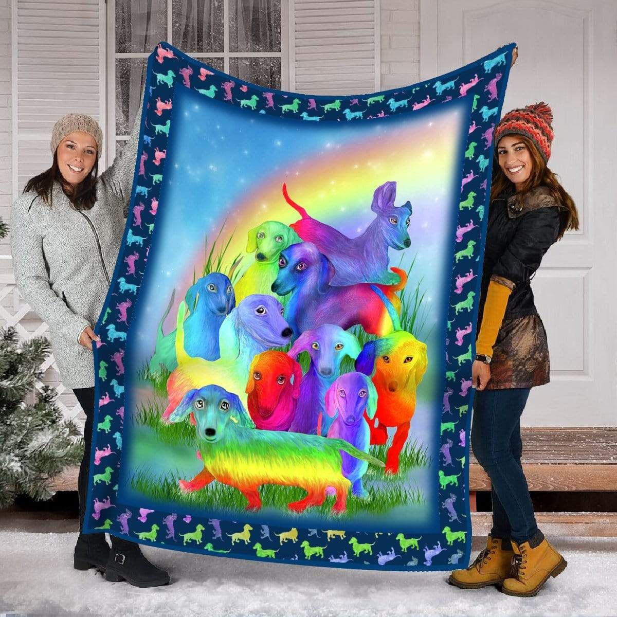 Dachshund Rainbow Fleece Blanket