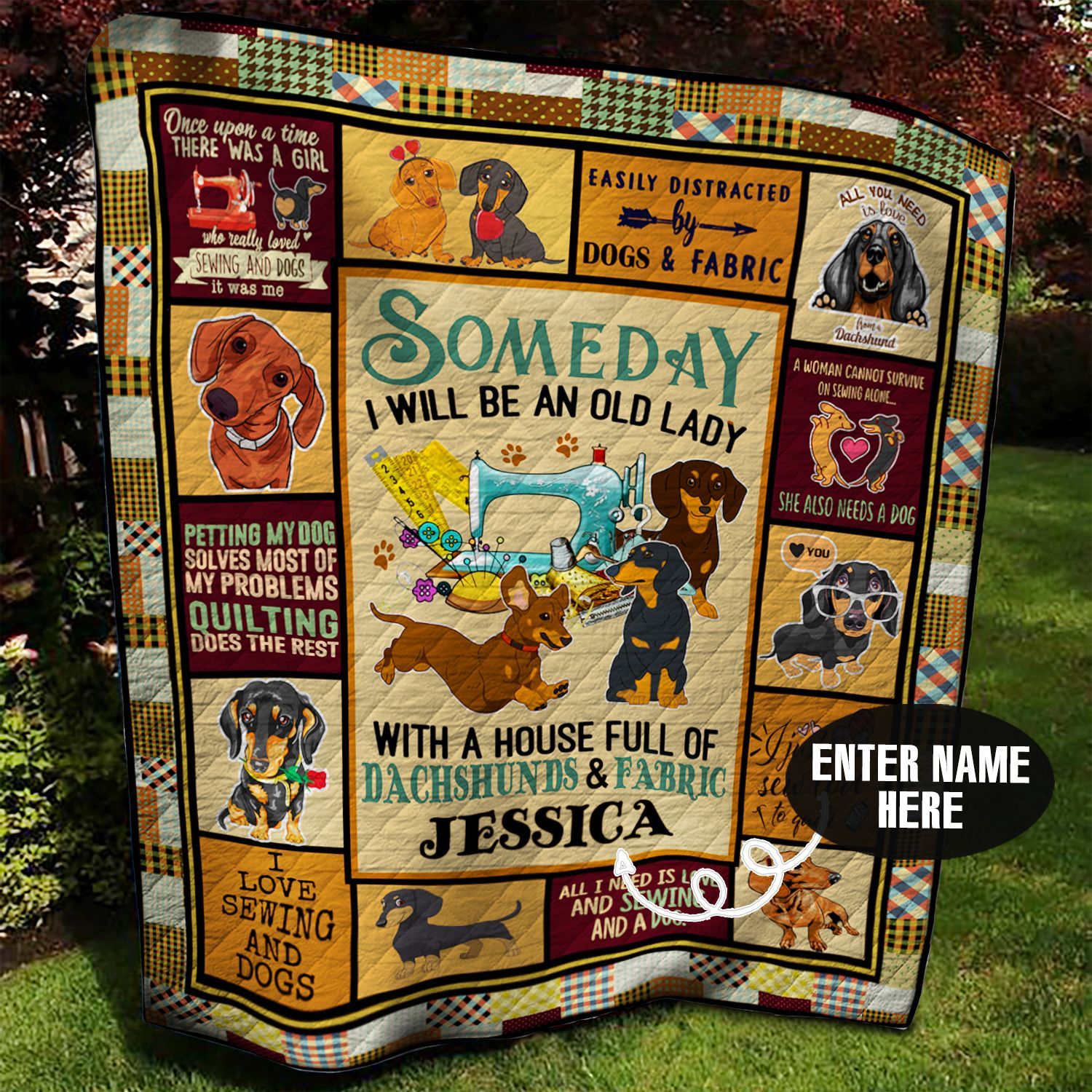 Dachshund Sewing Personalized Quilt Blanket BBB090614HT