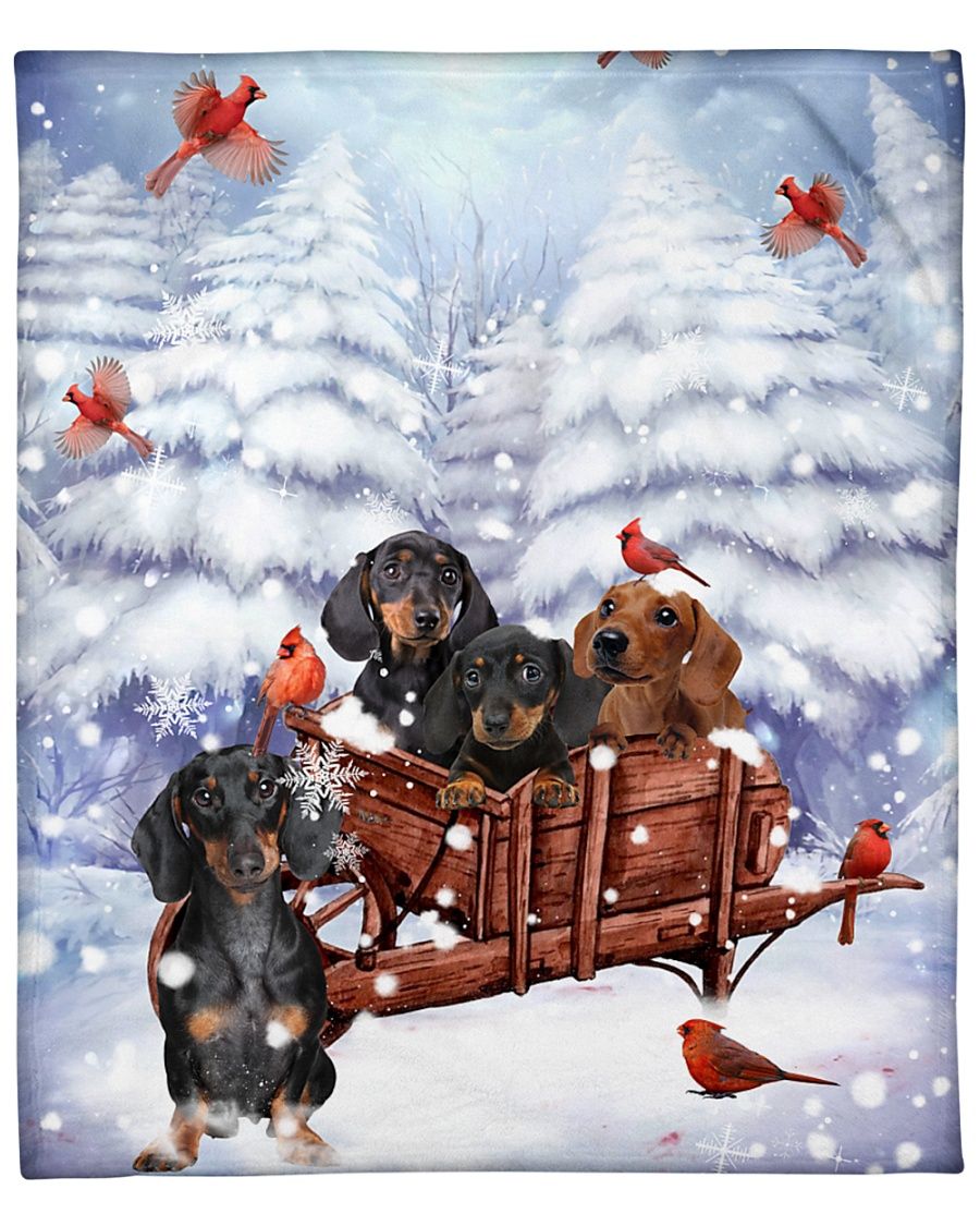 Dachshund Snow Pine Cardinal Fleece Blanket
