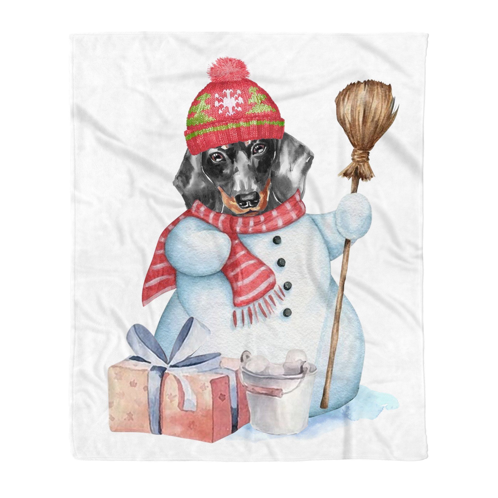 Dachshund Snowman Christmas Sherpa Fleece Blanket