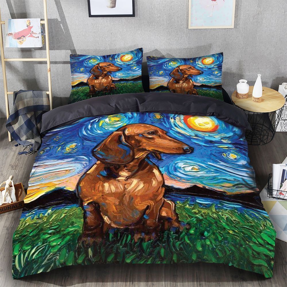 Dachshund Starry Night Art Bedding Set