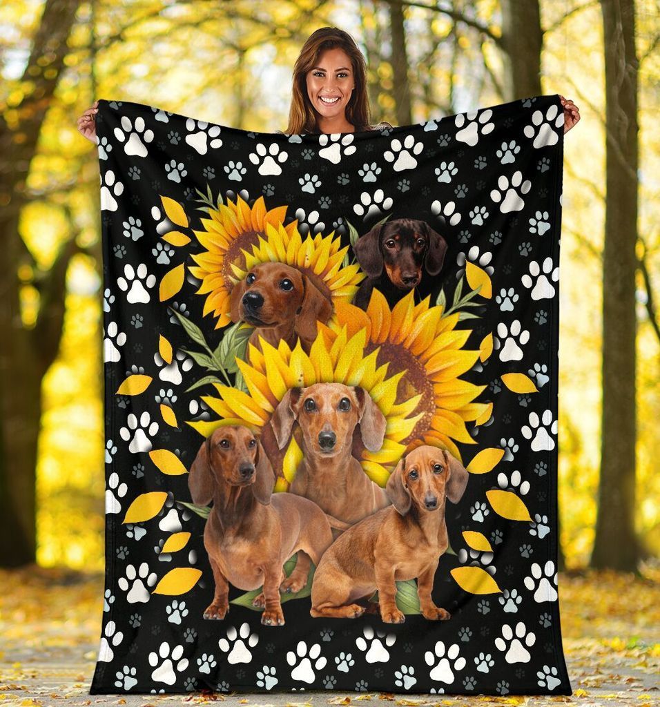 Dachshund Sunflower Sherpa Fleece Blanket