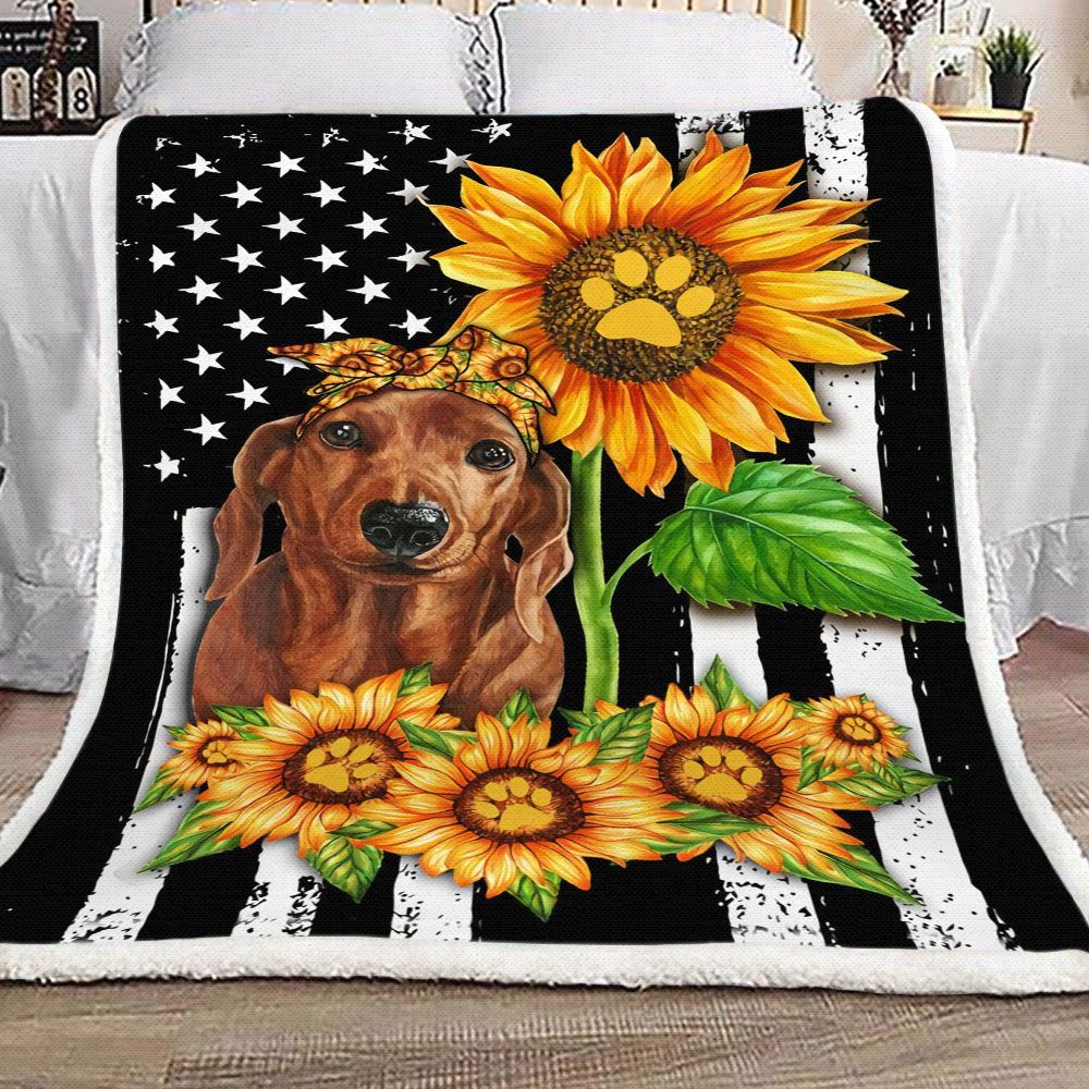 Dachshund Sunflower Fleece Blanket