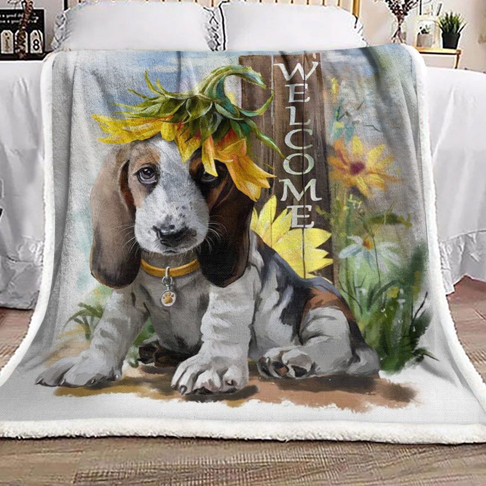 Dachshund Sunflower Welcome Sherpa Fleece Blanket