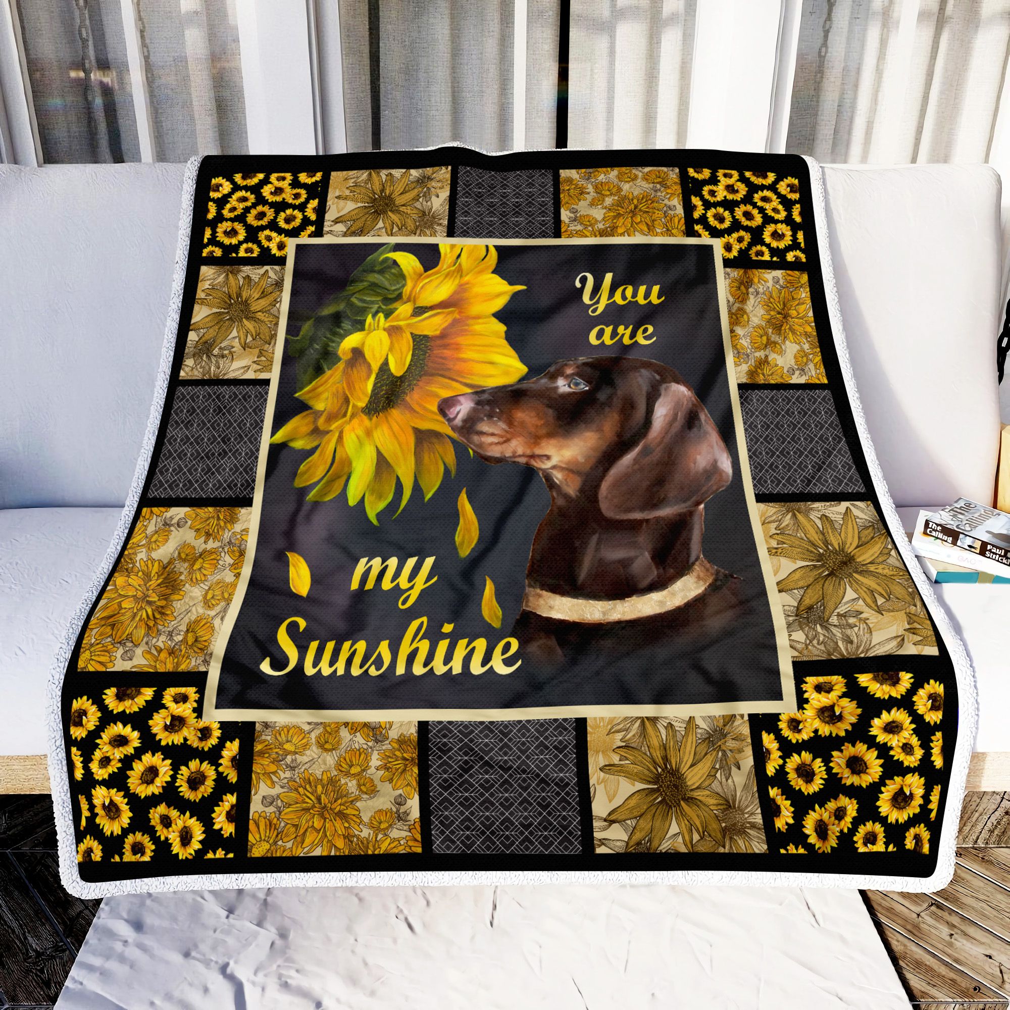 Dachshund Sunflower You Are My Sunshine Fleece Blanket