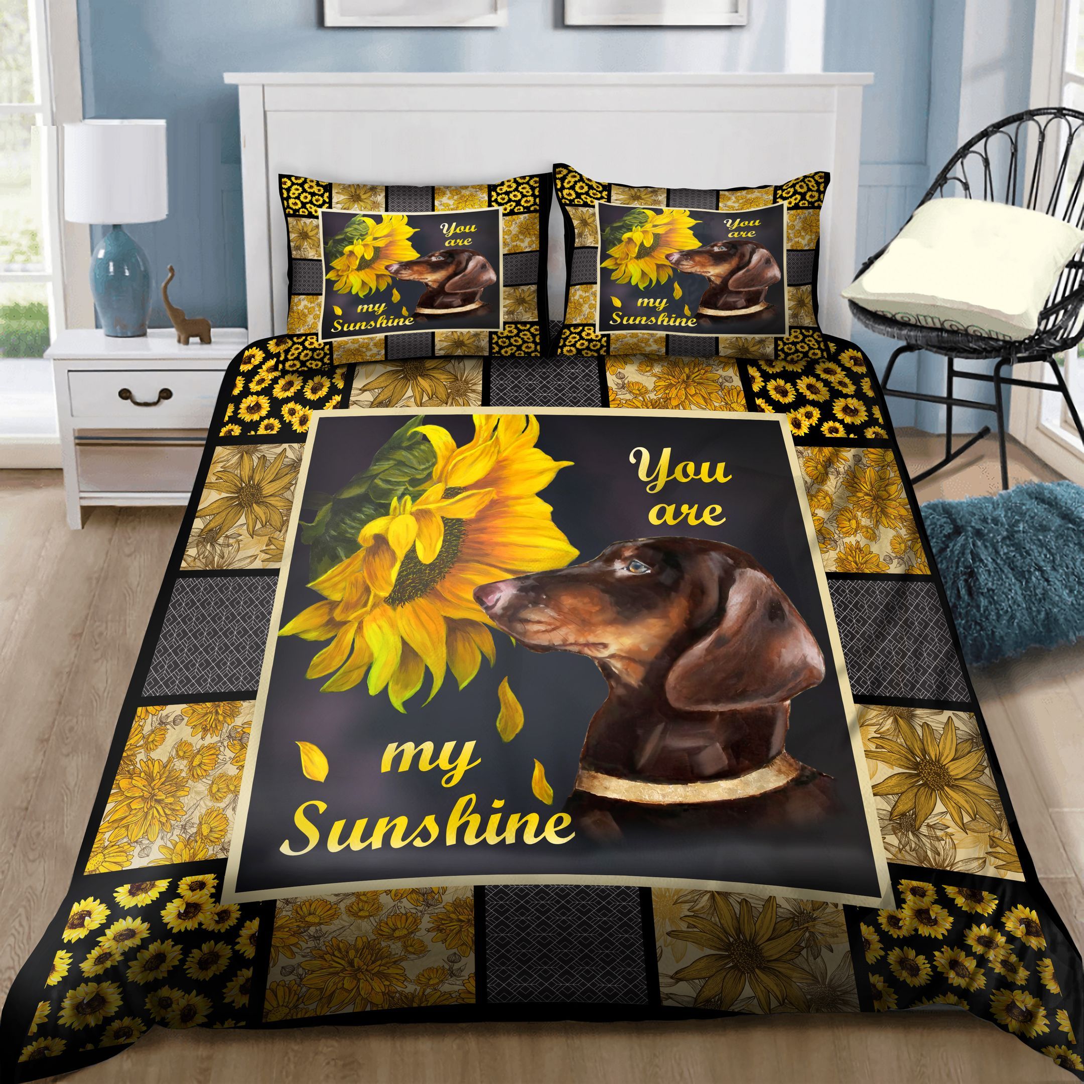 Dachshund Sunflower You Are My Sunshine Bedding Set