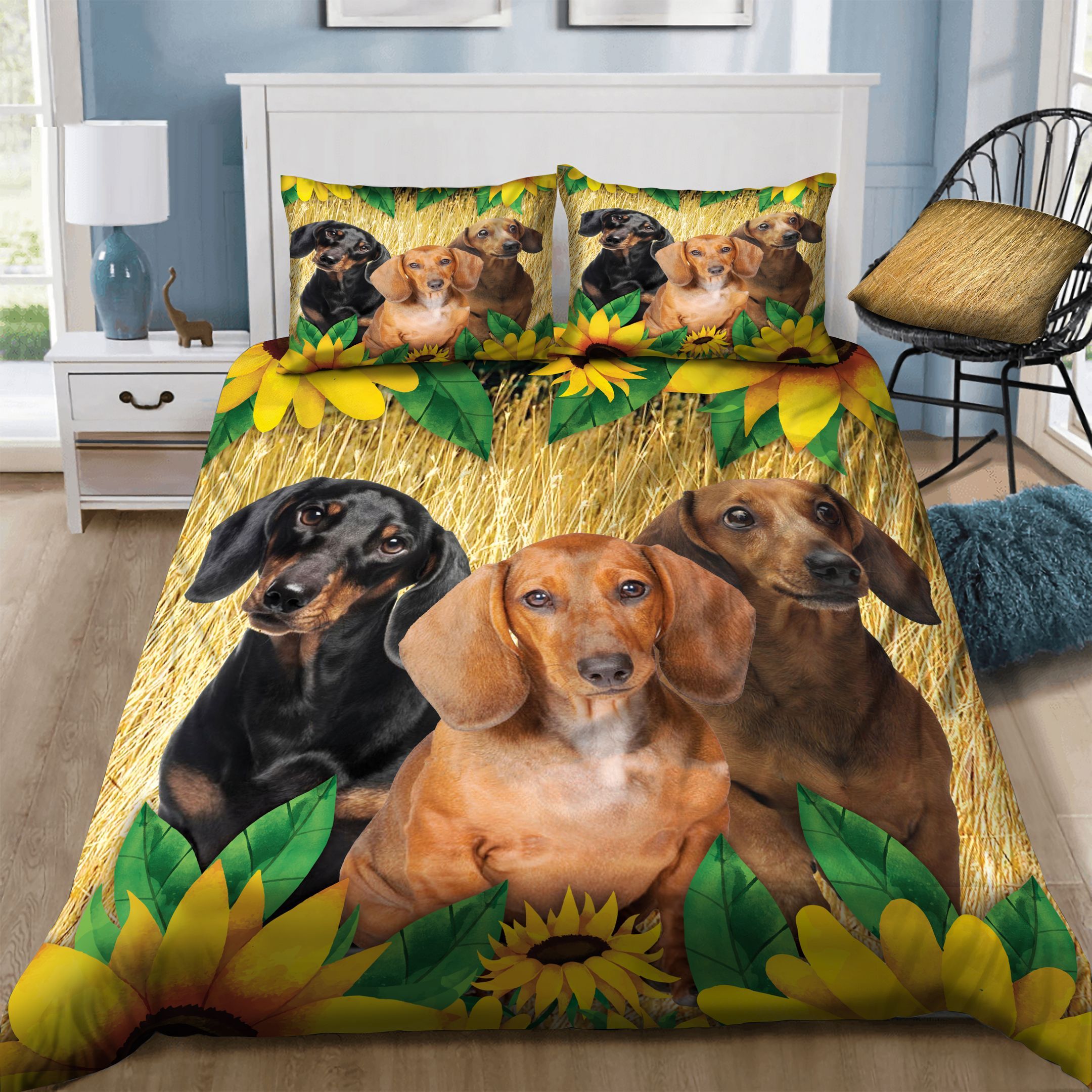 Dachshund Sunflowers  Bedding Set