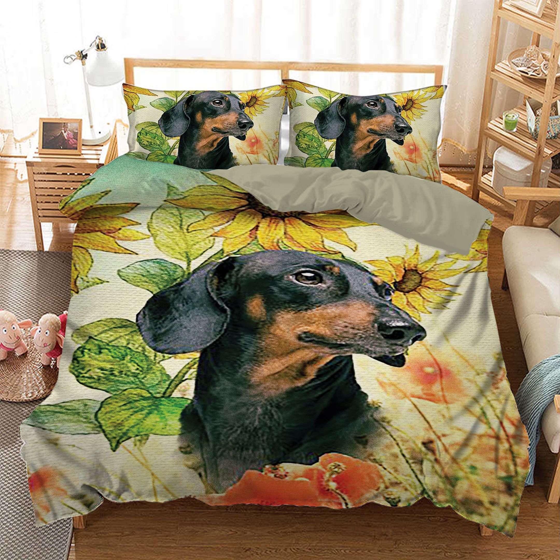 Dachshund Sunflowers  Bedding Set