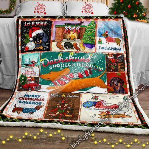 Dachshund Through The Snow Christmas Sherpa Fleece Blanket