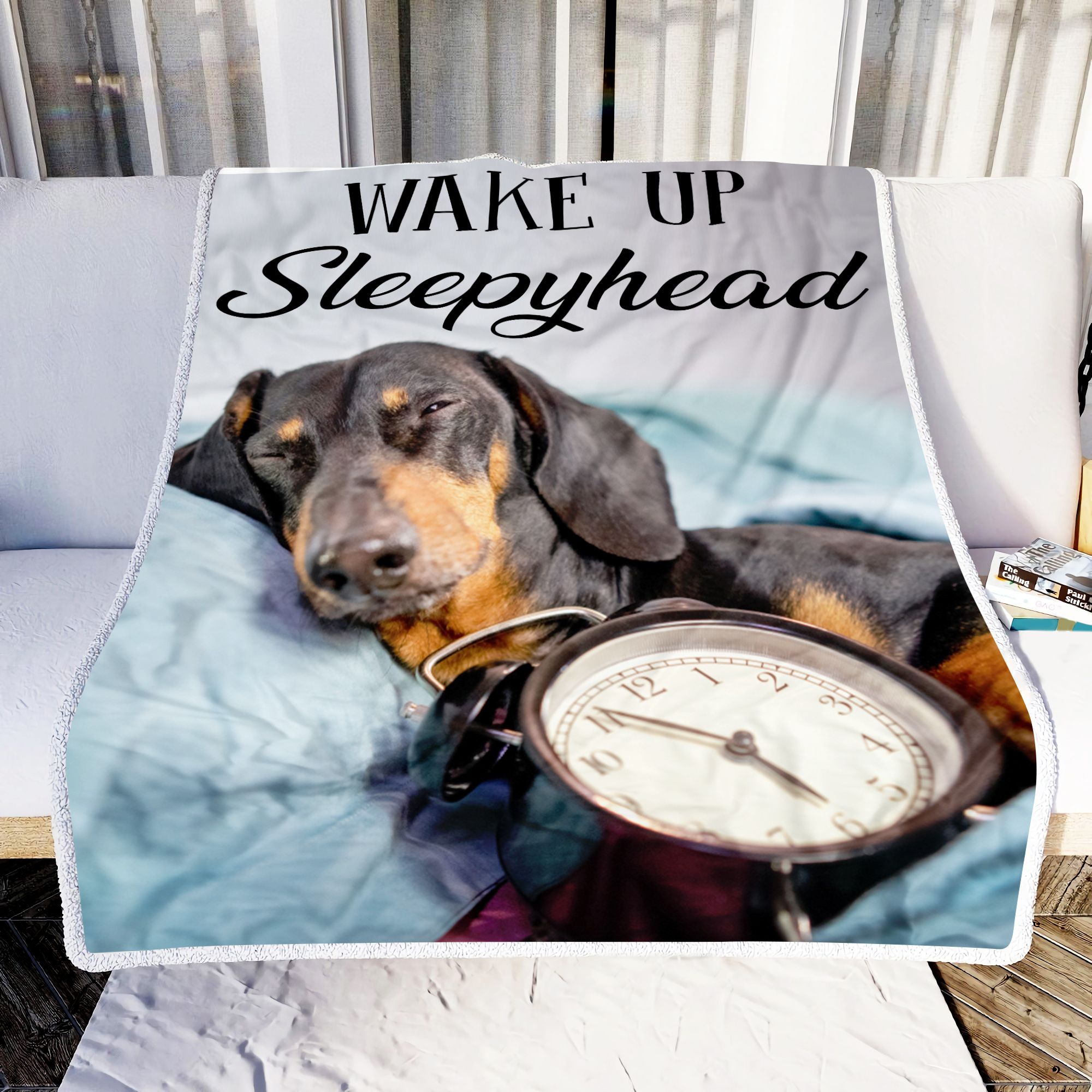 Dachshund Wake Up Sleepyhead Fleece Blanket