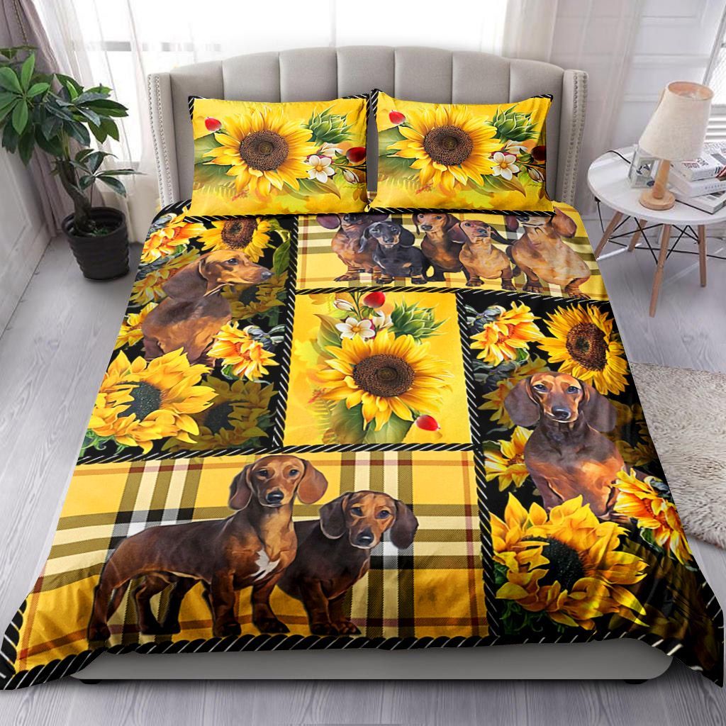 Dachshund Yellow Tartan Bedding Set