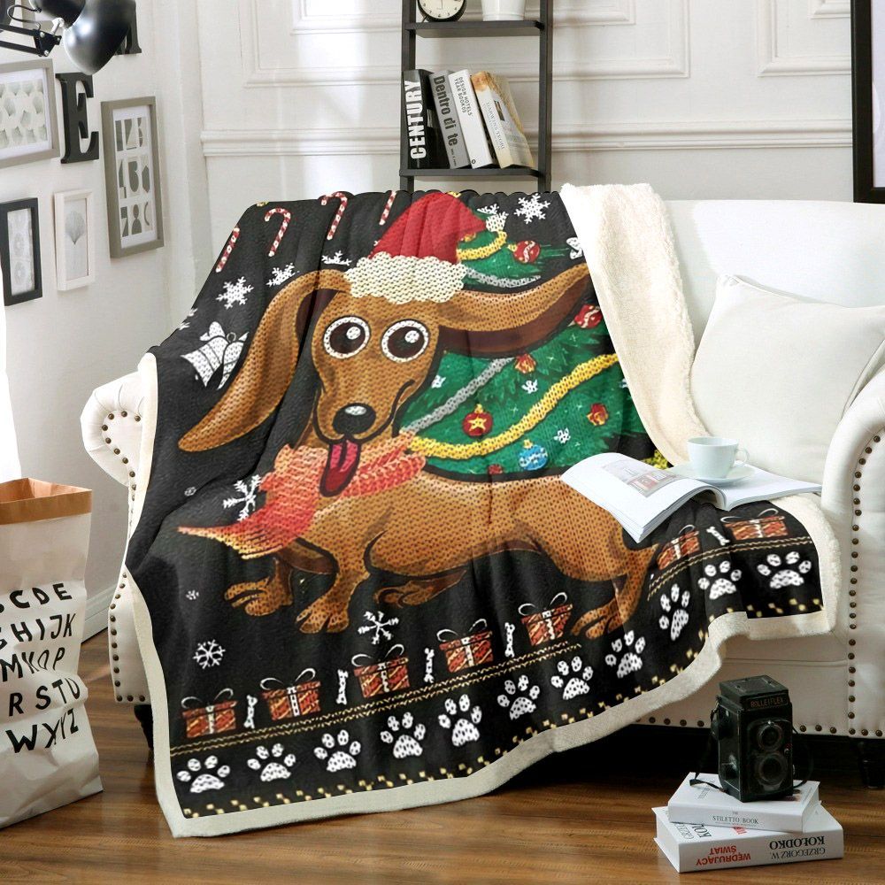 Dachshunds Christmas Sherpa Fleece