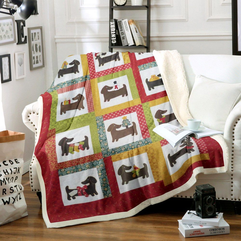 Dachshunds Christmas Sherpa Fleece Blanket