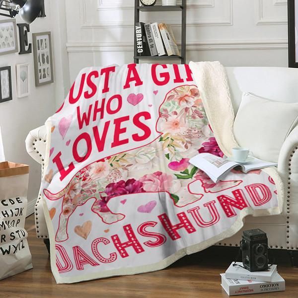 Dachshunds Dog Silhouette Flower Sherpa Fleece Blanket