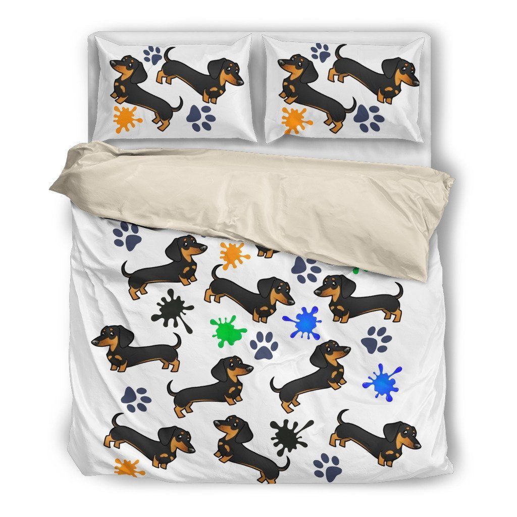 Dachsund Color Paws White Dog Lover Bedding Set