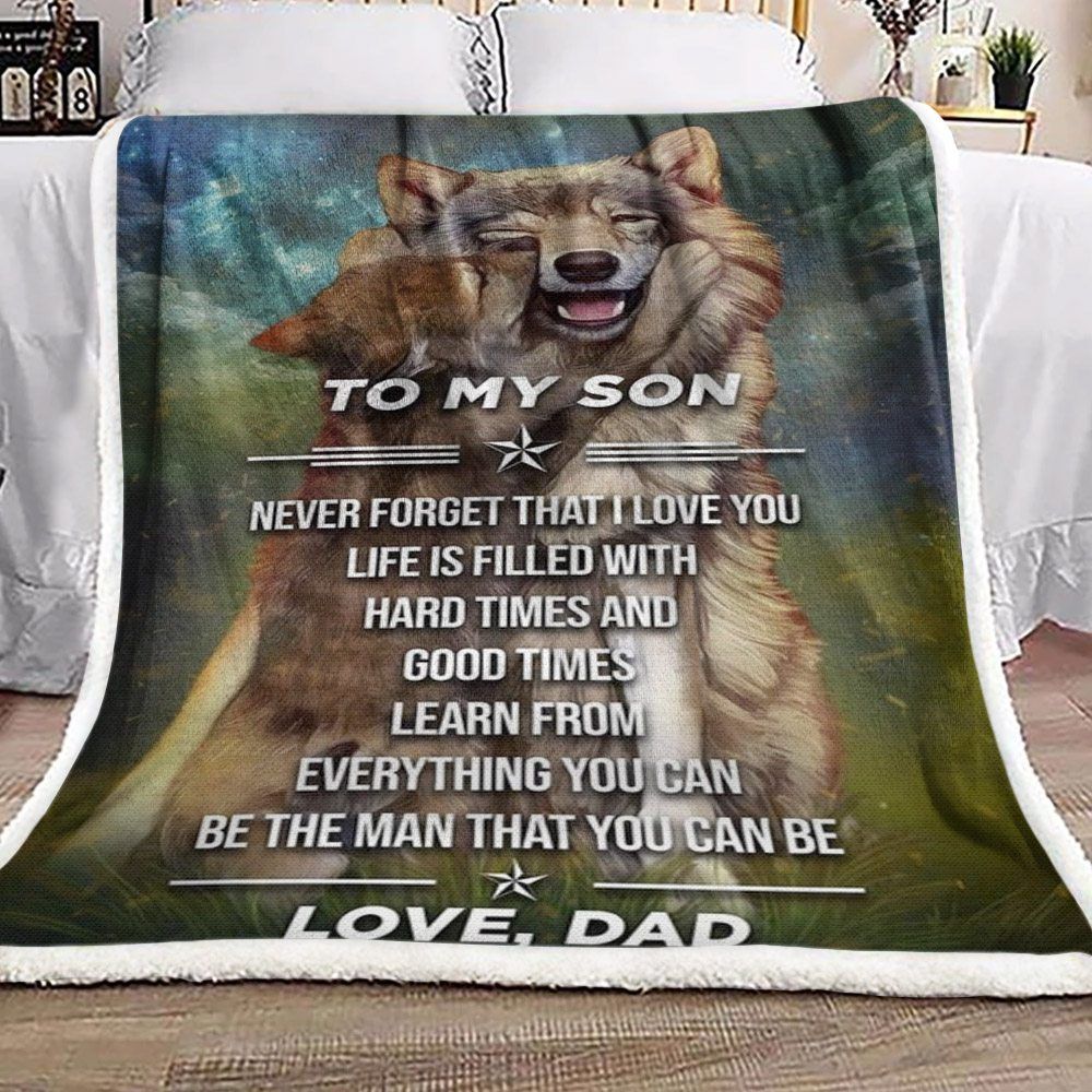 Dad And Son Wolf Sherpa Fleece Blanket