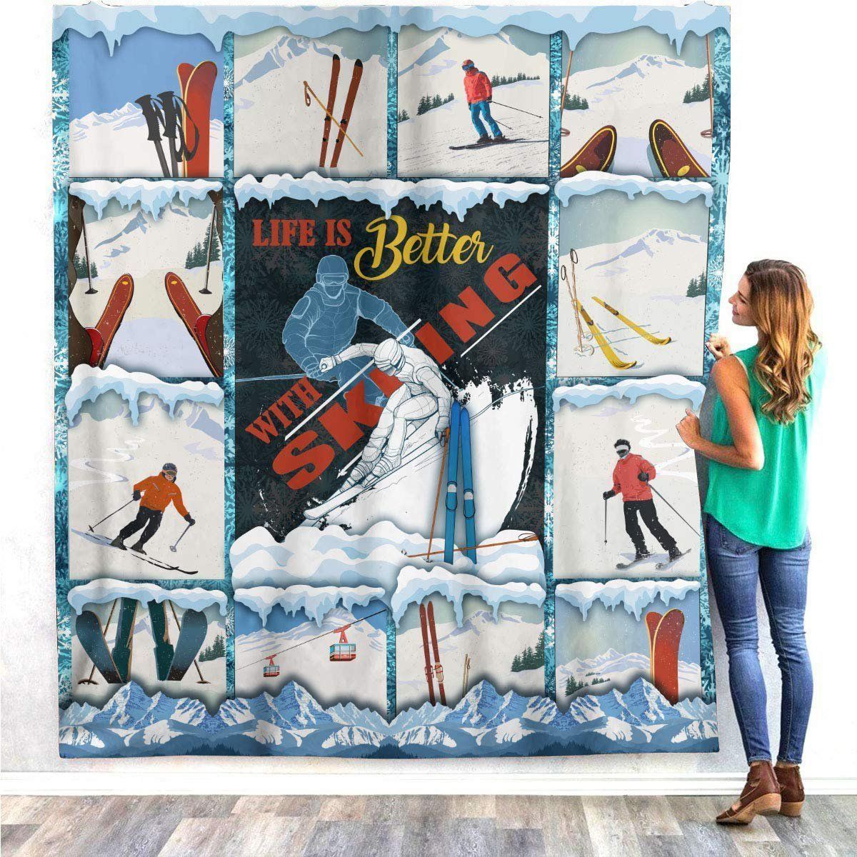 Dad Gift For Kids Life Is Better With Skiing Fleece Blanket