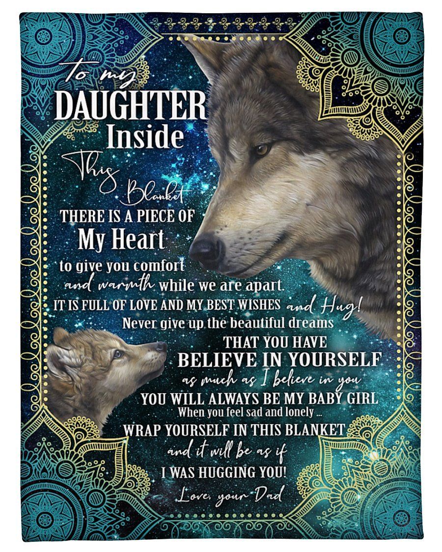 Dad To Daughter Believe In Yourself Wolf Fleece Blanket Fleece Blanket