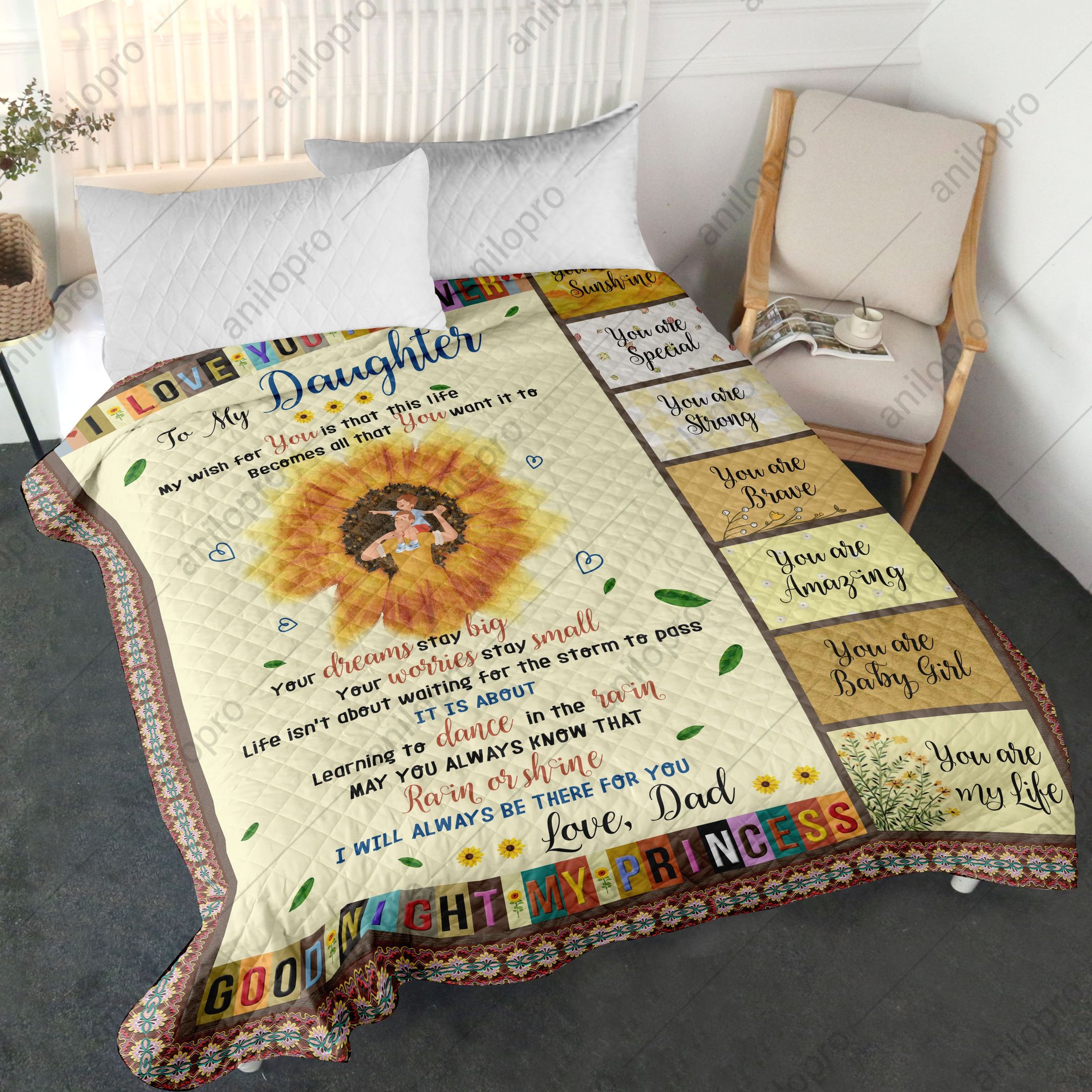 Dad To Daughter Good Night My Princess Quilt Blanket DHC040120199TD