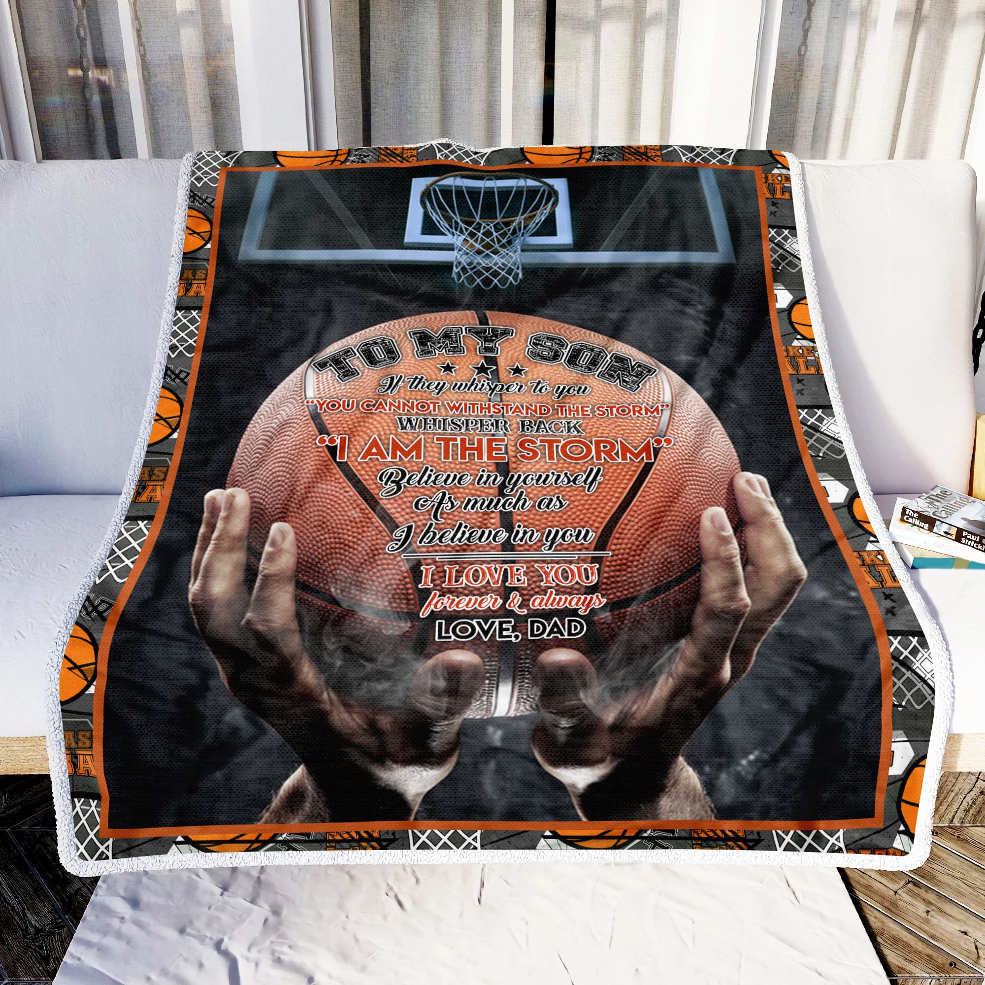 Dad To Son Believe In Yourself Basketball Fleece Blanket