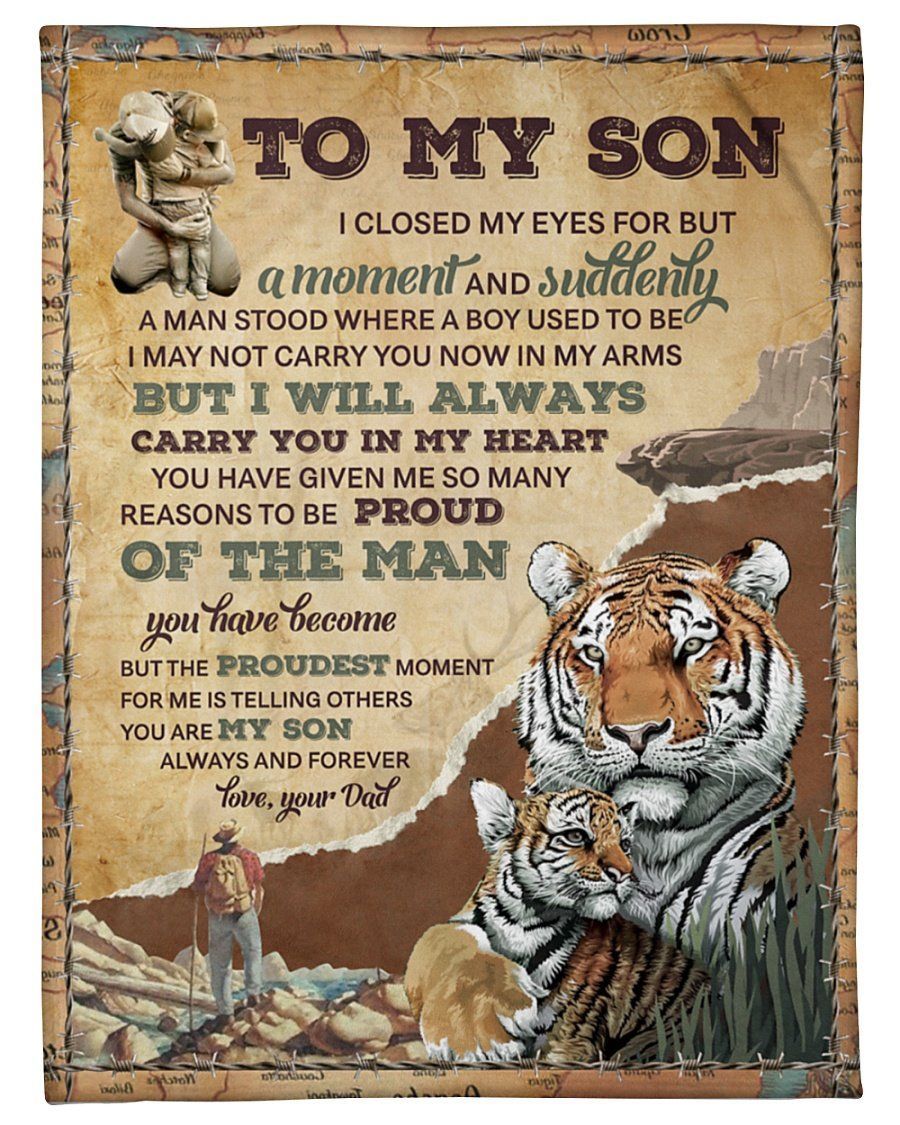 Dad To Son I’ll Always Carry You Tiger Fleece Blanket