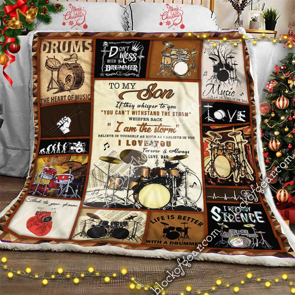 Dad To Son Love Drums I Love You Sherpa Fleece Blanket