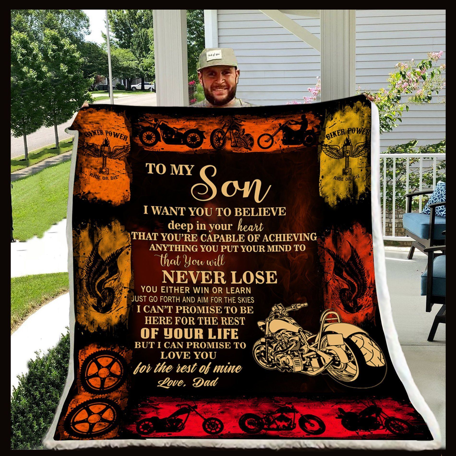 Dad To Son You Will Never Lose Biker Sherpa Fleece Blanket