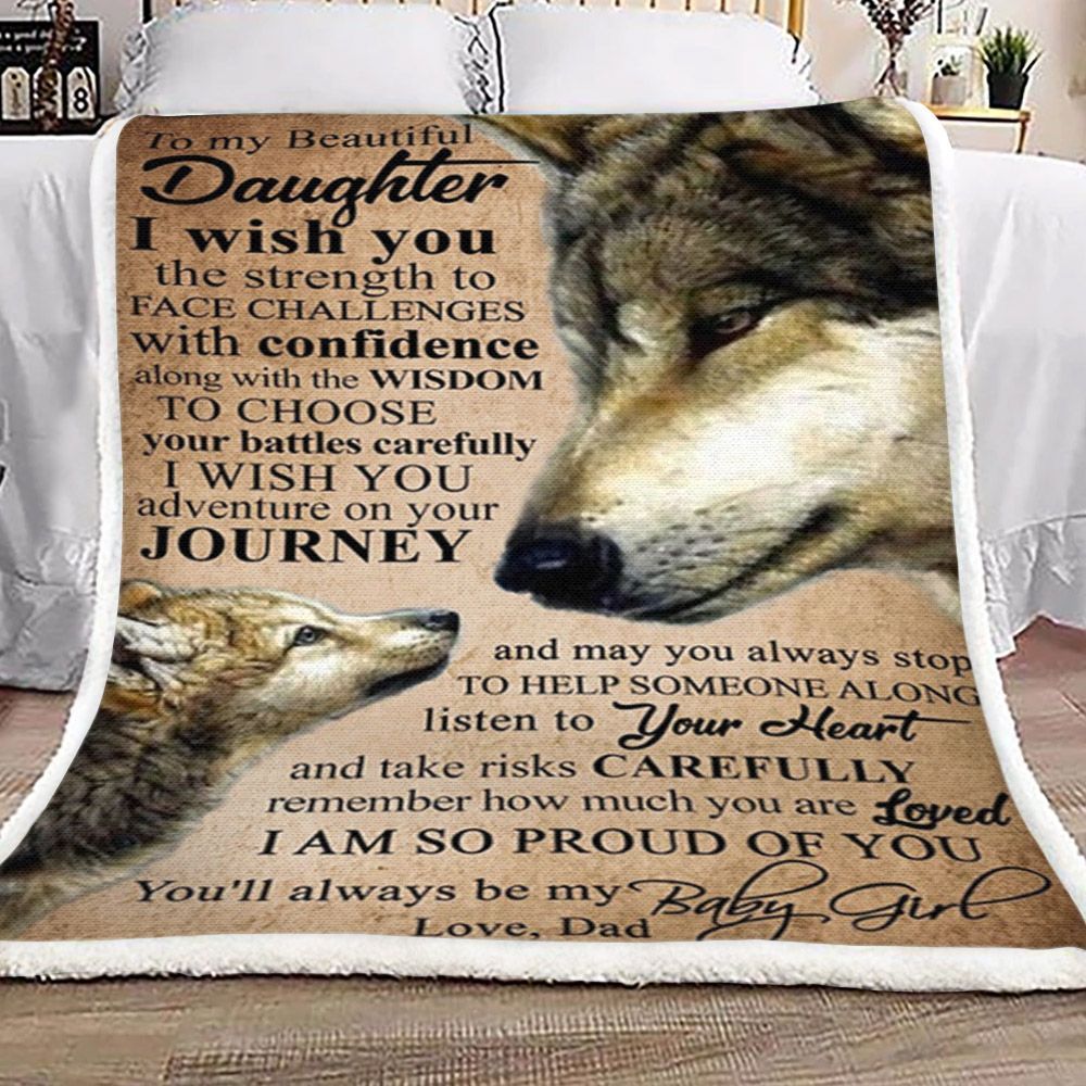 Dad Wolf To Daughter Sherpa Fleece Blanket