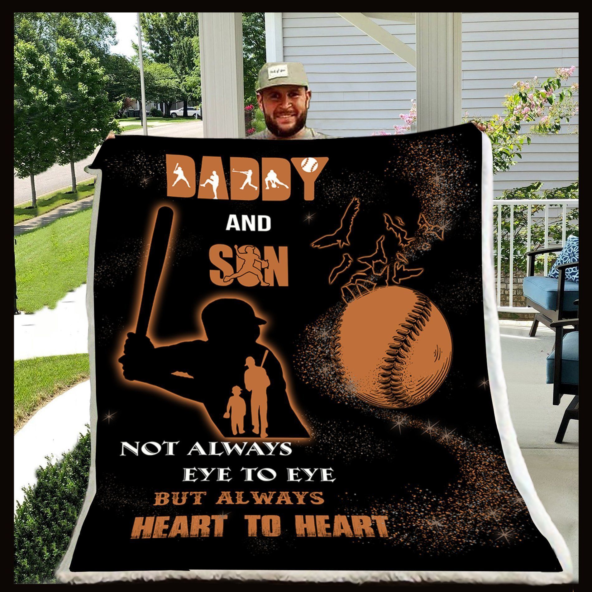 Daddy And Son Baseball Sherpa Fleece Blanket