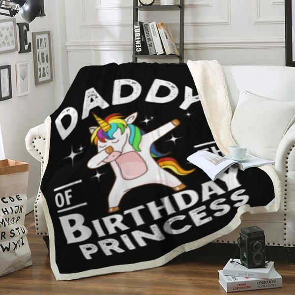 Daddy Of The Birthday Princess Unicorn Sherpa Fleece Blanket
