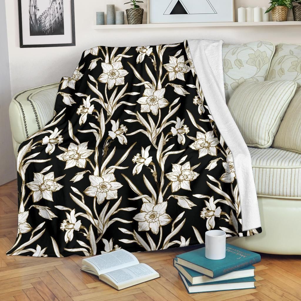 Daffodils Pattern Print Design Vintage Fleece Blanket