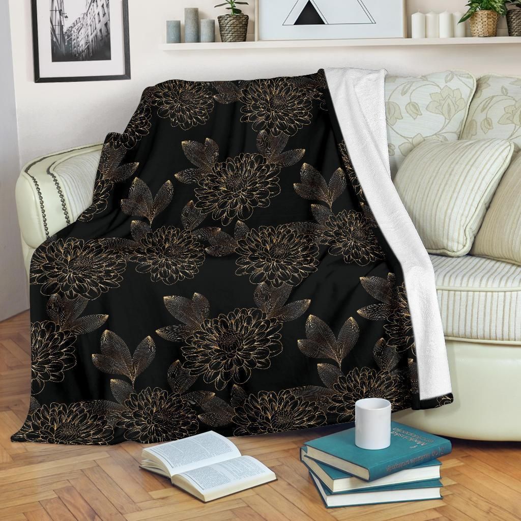 Dahlia Pattern Print Design Vintage Fleece Blanket