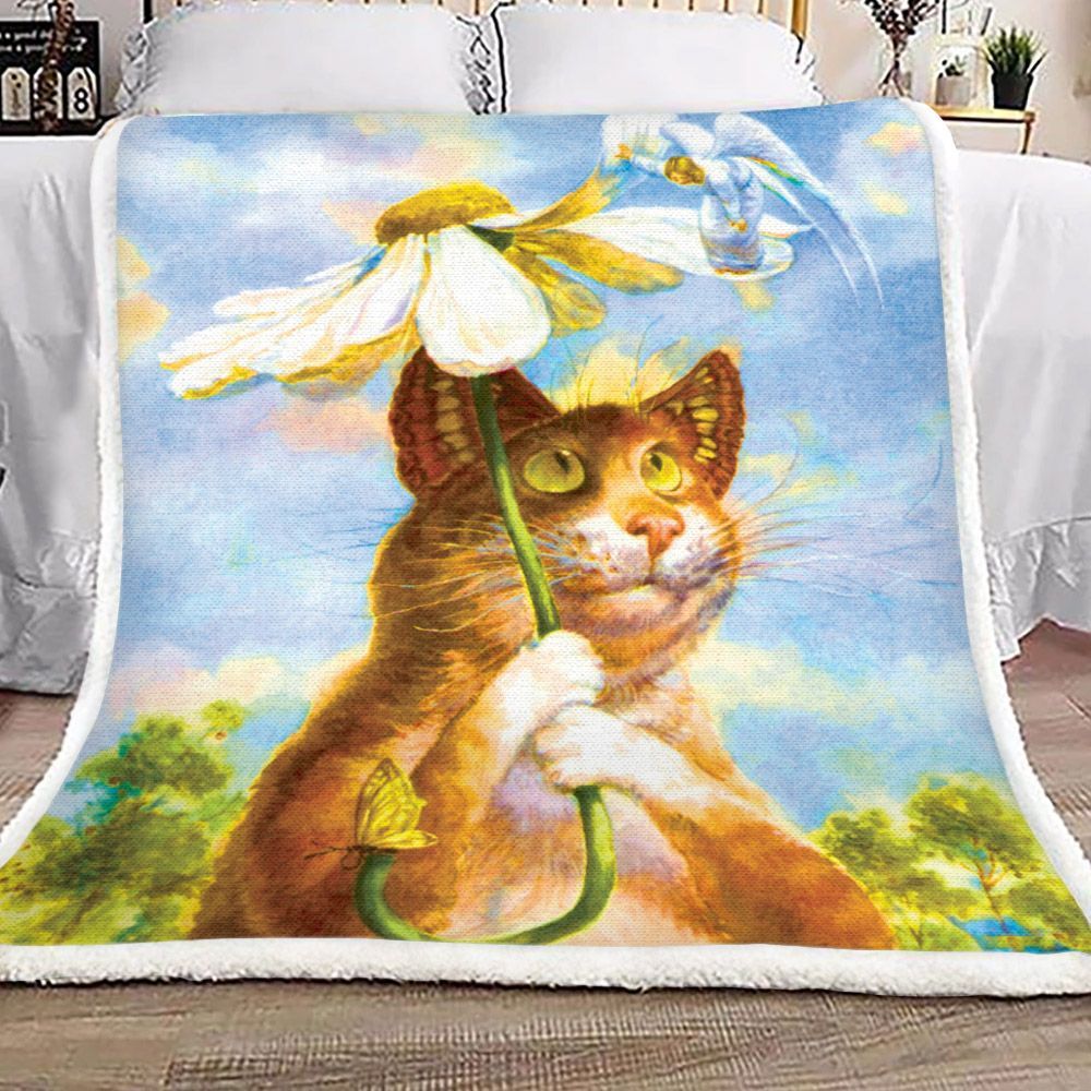 Daisy Cat Sherpa Fleece Blanket