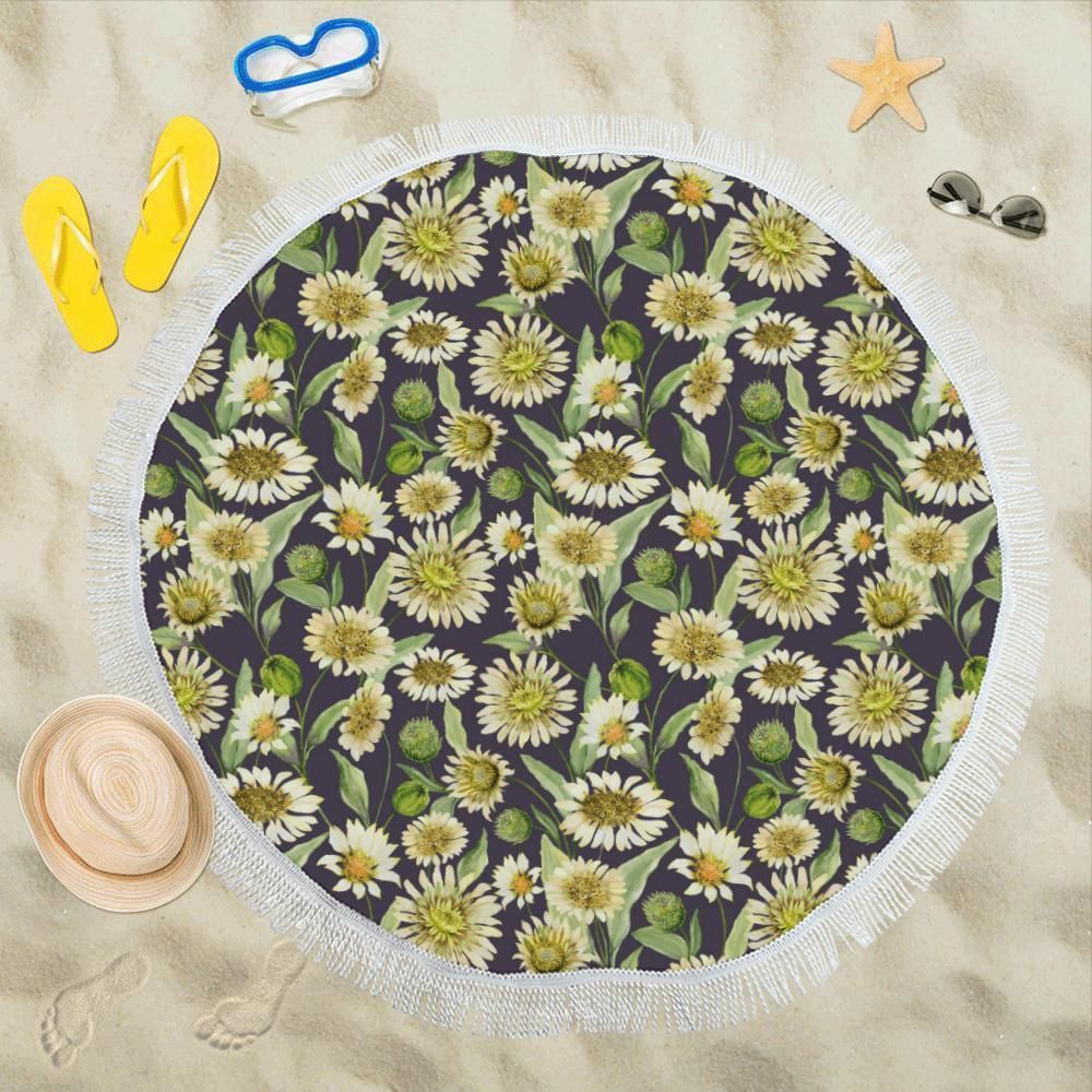 Daisy Vintage Pattern Printed Round Beach Towel